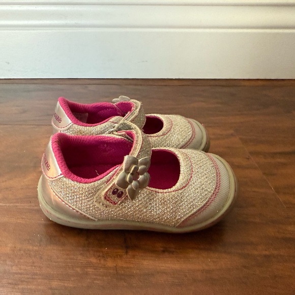Stride Rite Surprize Silver Sparkle w Pink Mary Jane Shoes-Size 5 - Picture 3 of 10